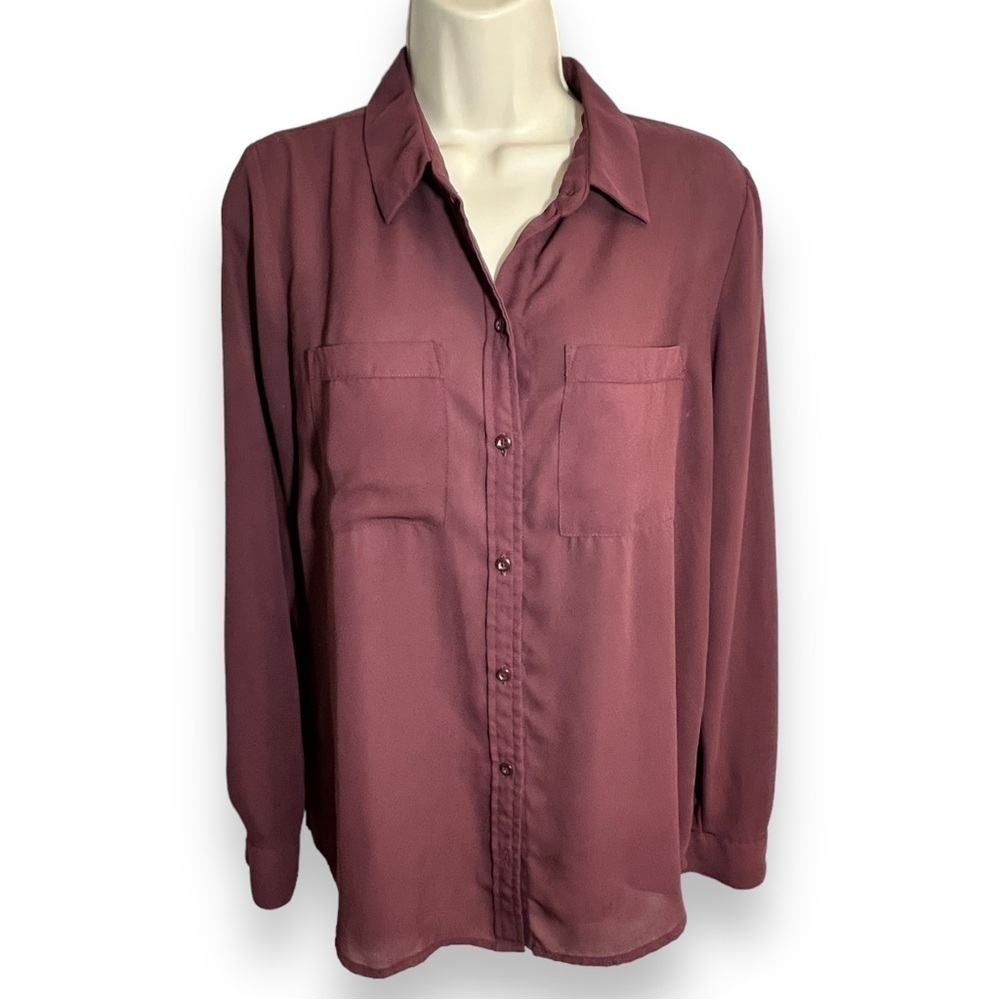 Apt. 9 Women’s 2-Pocket Convertible Sleeve Blouse Burgundy Size Medium